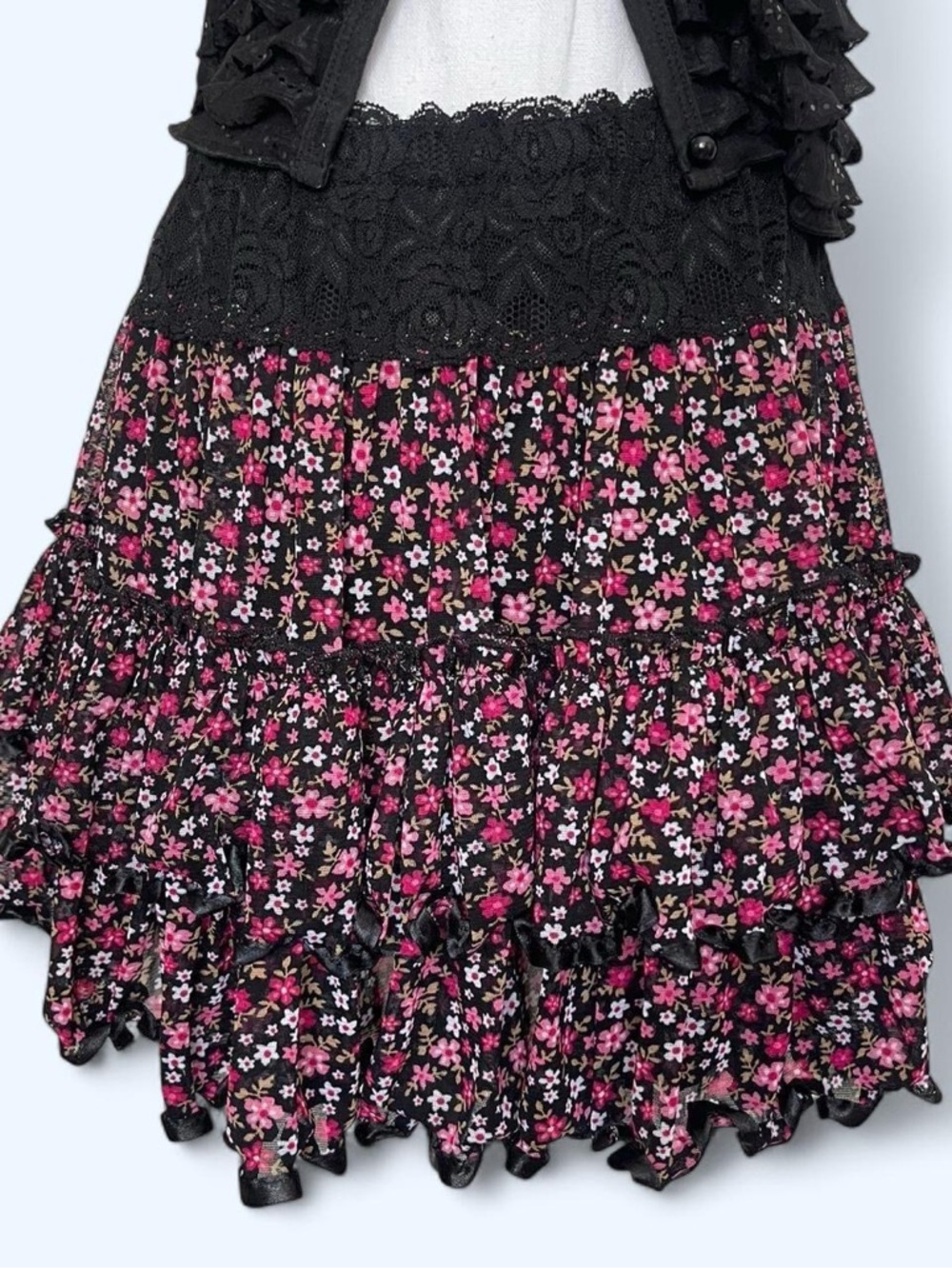 🌸 Fairycore Floral Ruffle Skirt 🌸